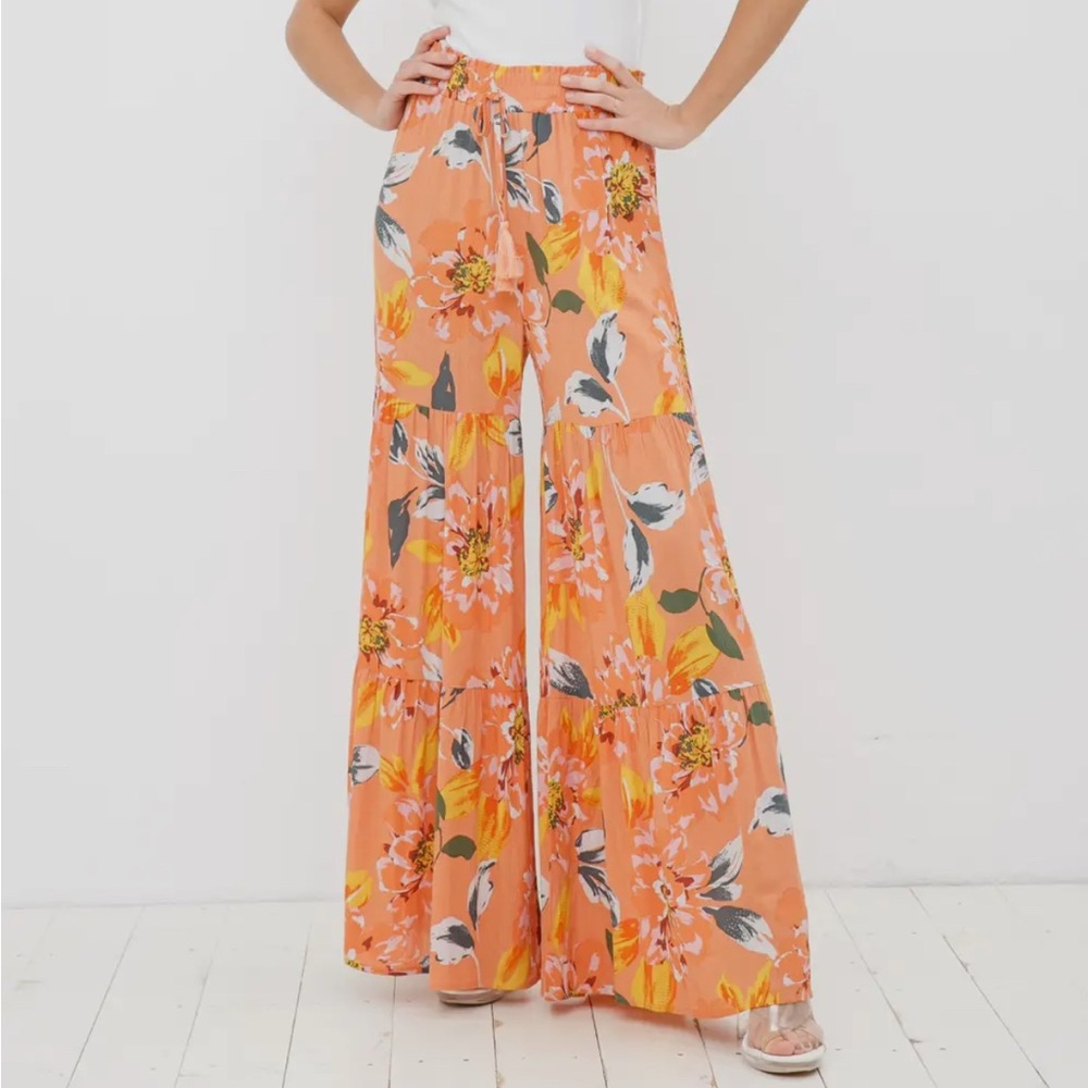 Floral Orange Supe Boho Wide-Leg Pants